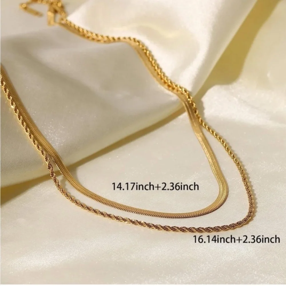 Gold 14k Gold Plated 2pc Rope Necklace Set
